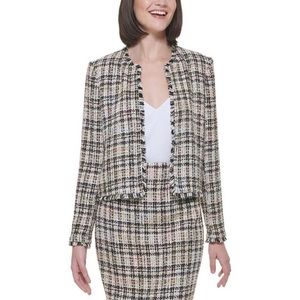 New! With Tags Calvin Klein Women's Fringe Trim Tweed Jacket Long Sleeves SZ 6